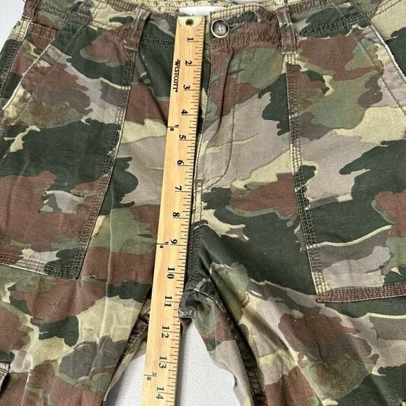 Anthropologie Camo Cargo Pants Size 29 Cotton Linen Blend Green Brown - Picture 9 of 13